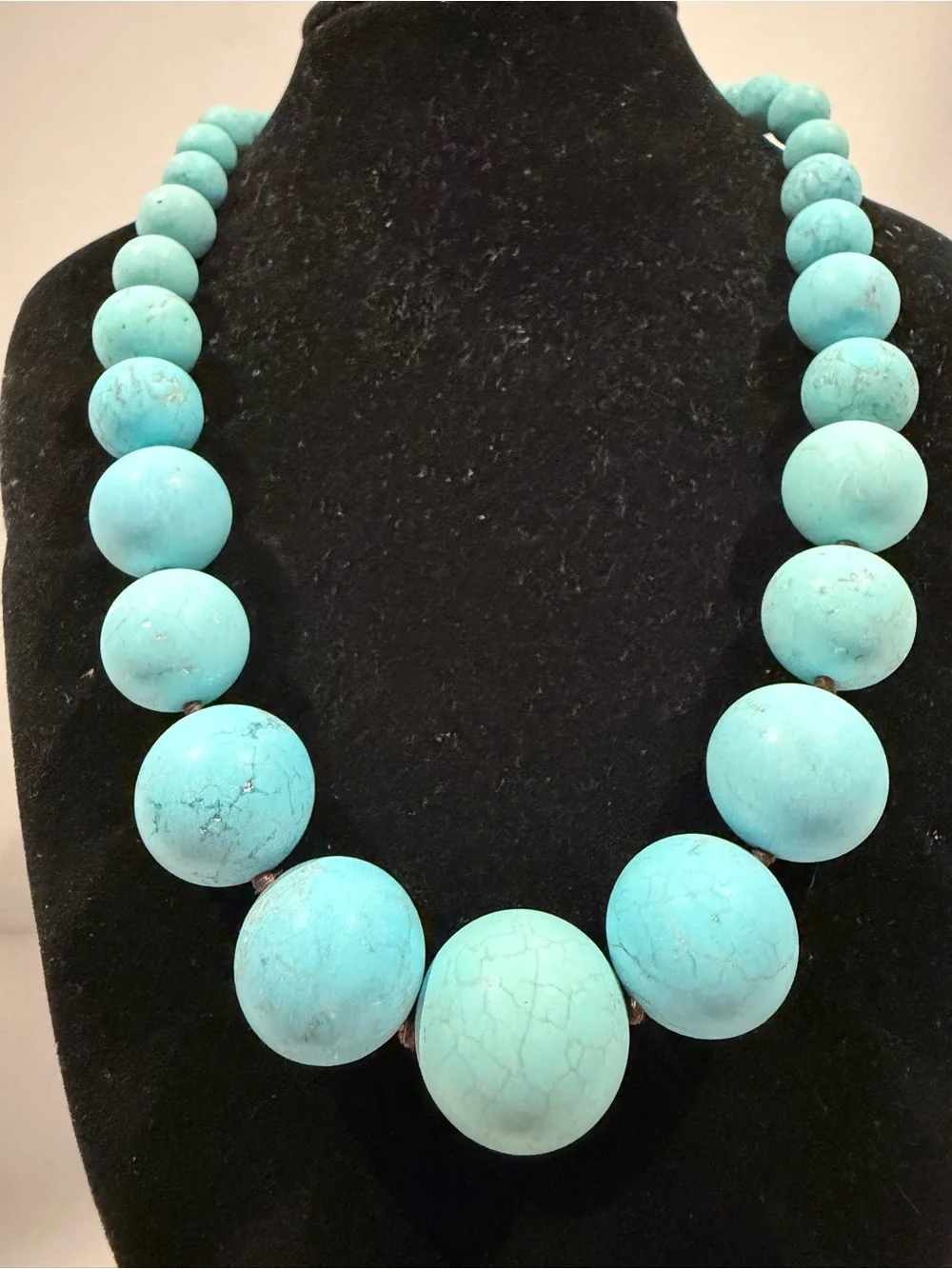 Turquoise Graduated Large Bead Statement Necklace 925 Sterling Silver Clasp